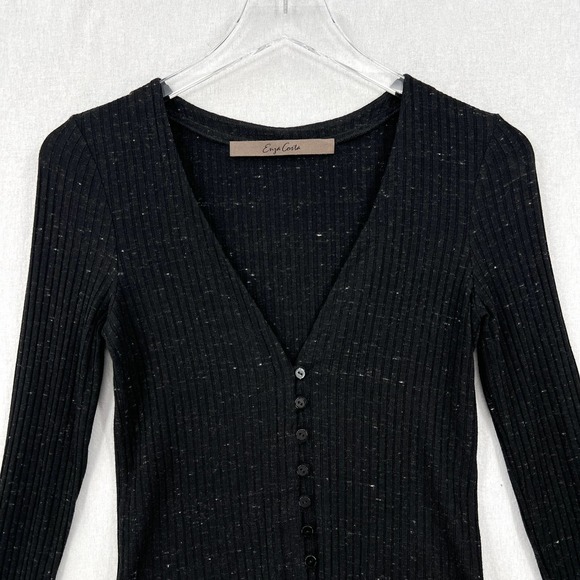 ENZA COSTA Long Sleeve Cardigan Womens Small Black Speckle V-neck Ribbed NWT - Picture 3 of 11